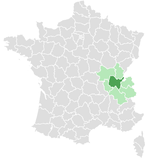Carte de France : Ain et départements limitrophes