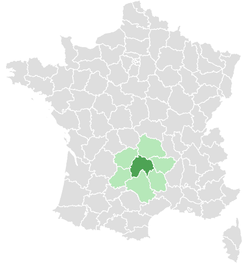 Carte de France : Cantal et départements limitrophes