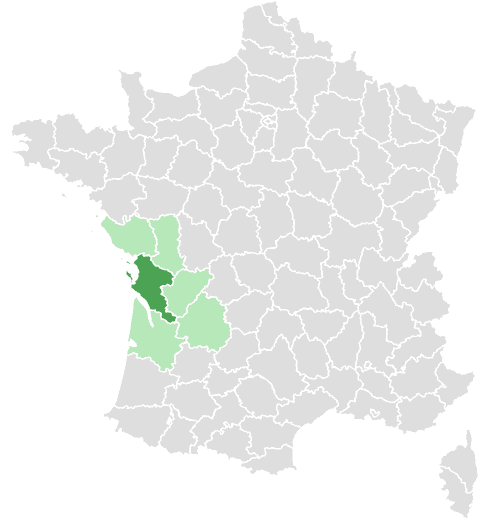 Carte de France : Charente-Maritime et départements limitrophes