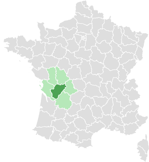 Carte de France : Charente et départements limitrophes