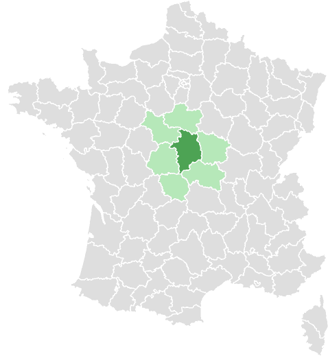 Carte de France : Cher et départements limitrophes