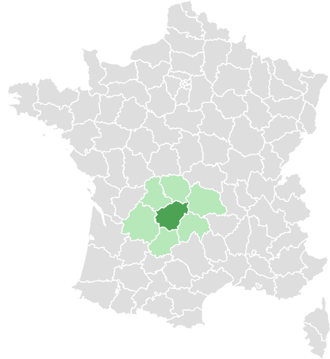 Carte de France : Corrèze et départements limitrophes