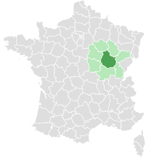 Carte de France : Côte-d’Or et départements limitrophes