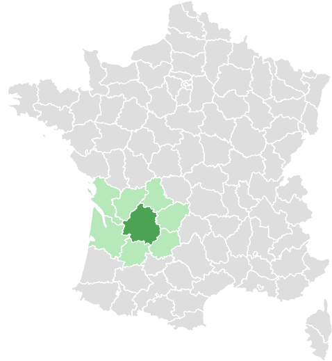 Carte de France : Dordogne et départements limitrophes