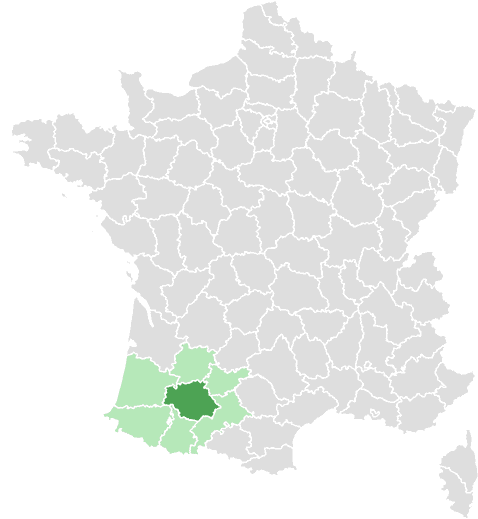 Carte de France : Gers et départements limitrophes