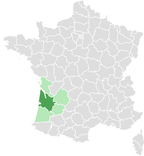Carte de France : Gironde et départements limitrophes