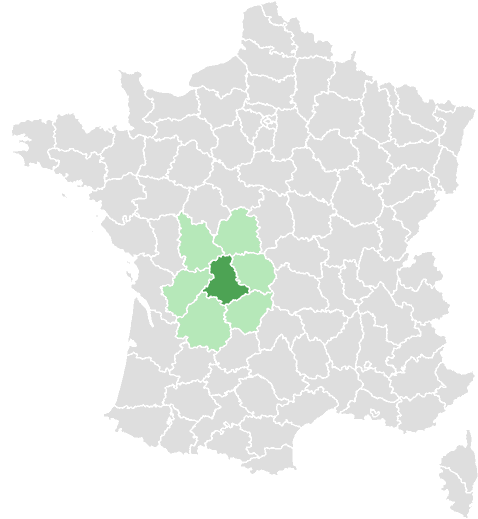Carte de France : Haute-Vienne et départements limitrophes