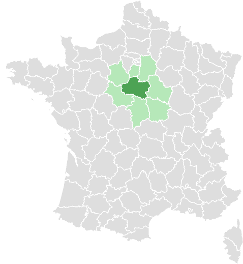 Carte de France : Loiret et départements limitrophes