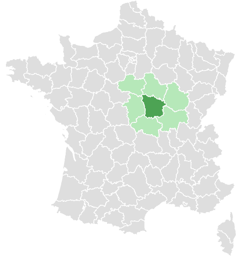 Carte de France : Nièvre et départements limitrophes