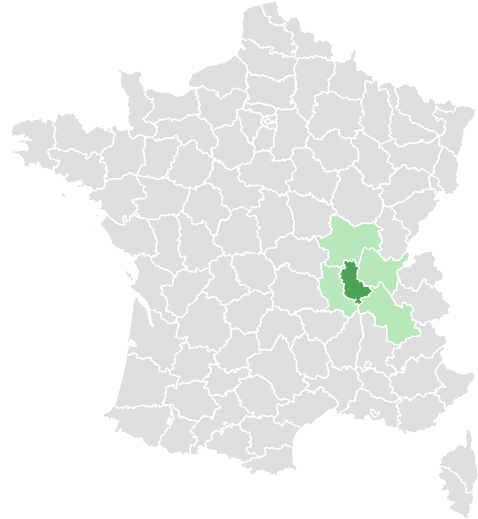 Carte de France : Rhône et départements limitrophes