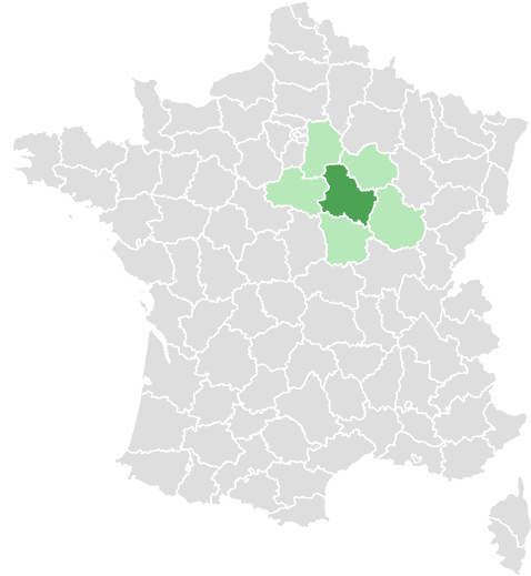 Carte de France : Yonne et départements limitrophes